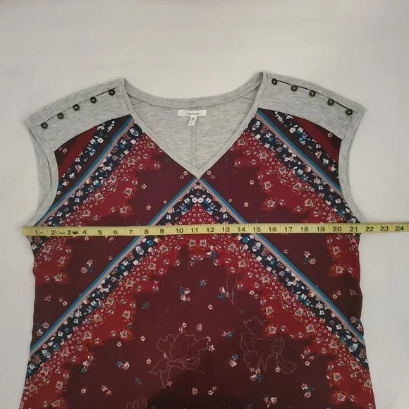 Maurices Women's Floral Multi-Print Sleeveless V-Neck Top Heather Gray/Red Large - Picture 11 of 12